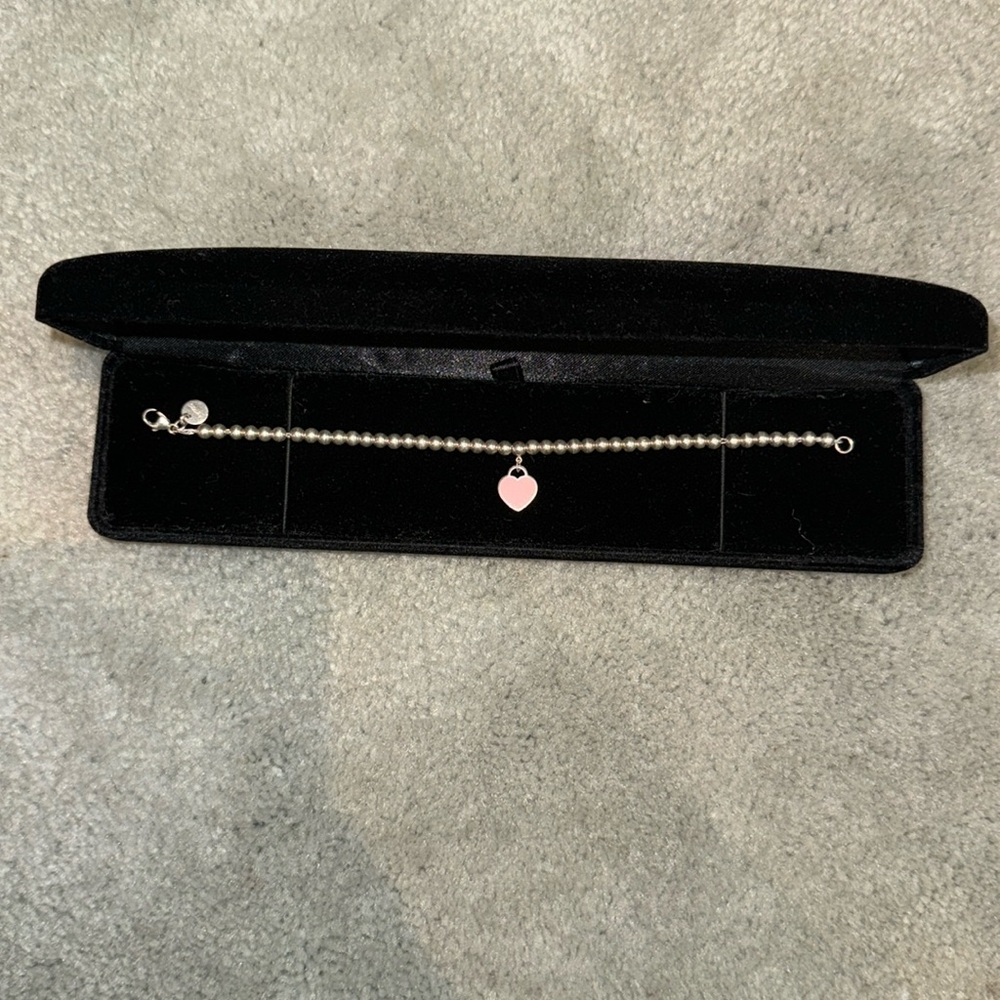 Tiffany Pink Heart Tag Bead Bracelet size medium with Tiffany jewelry dust bag